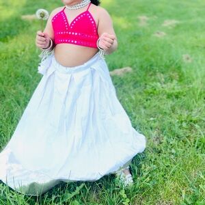 Pink and White Halter Top and Skirt Set